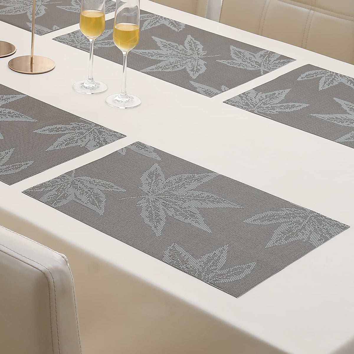 PVC Dining Table Mats, Grey Maple Leaf