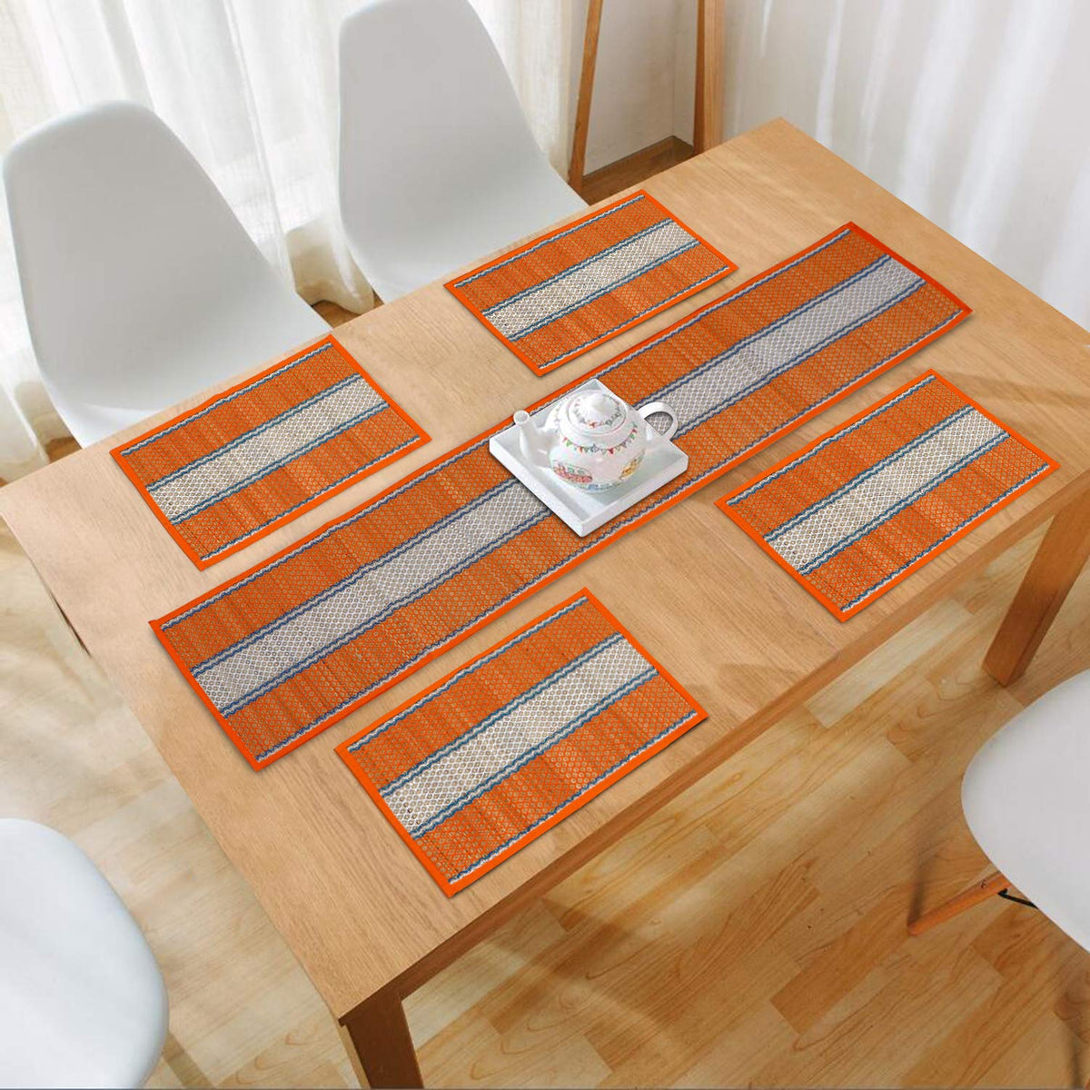 Handmade Madurkathi River Grass Dining Table Mats, Orange