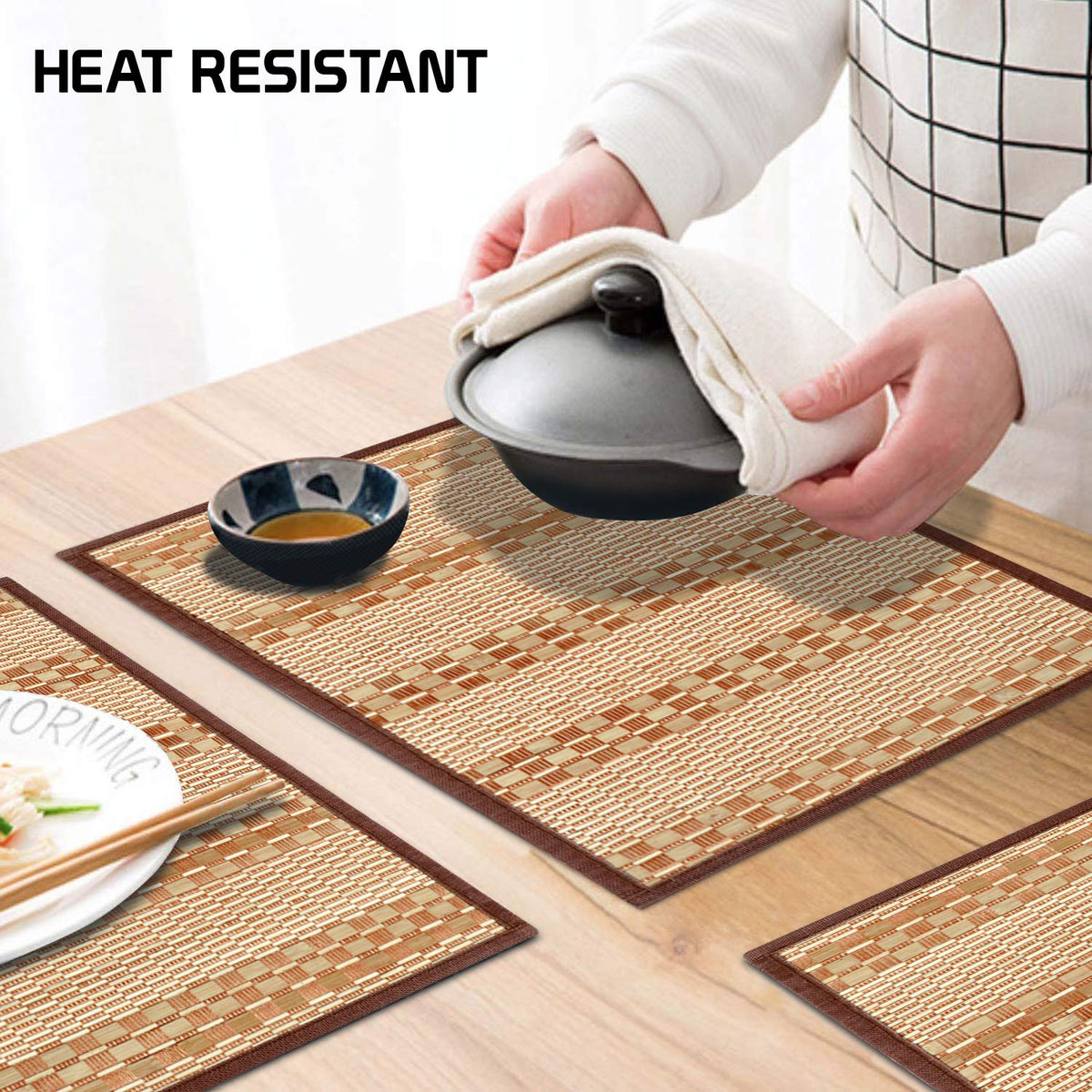 Heat Resistant Bamboo Dinner Mats, Beige