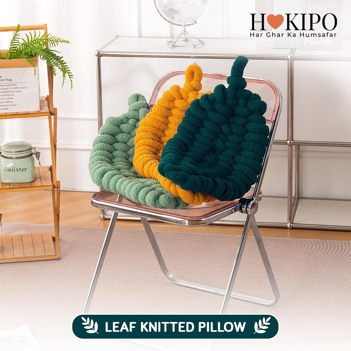 HOKIPO Leaf Shaped Plush Cushion for Sofa, Chair & Bed, 62 cm, Dark Green
