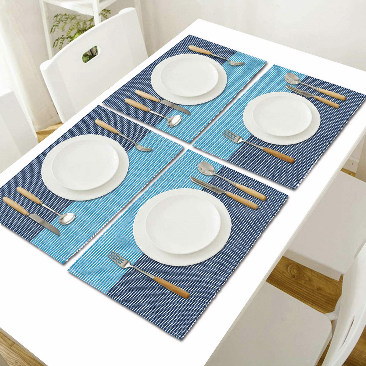 Ribbed Cotton Heat Resistant Dining Table Mat, Sky Blue