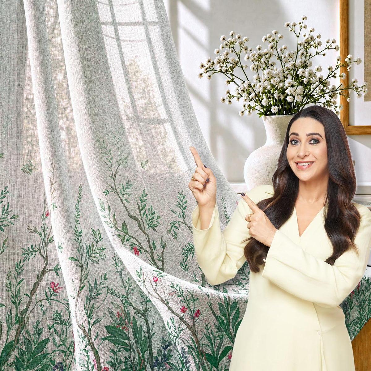 HOKIPO Meadow Bloom Sheer Curtains, 7 Feet Long - Willow Botanica