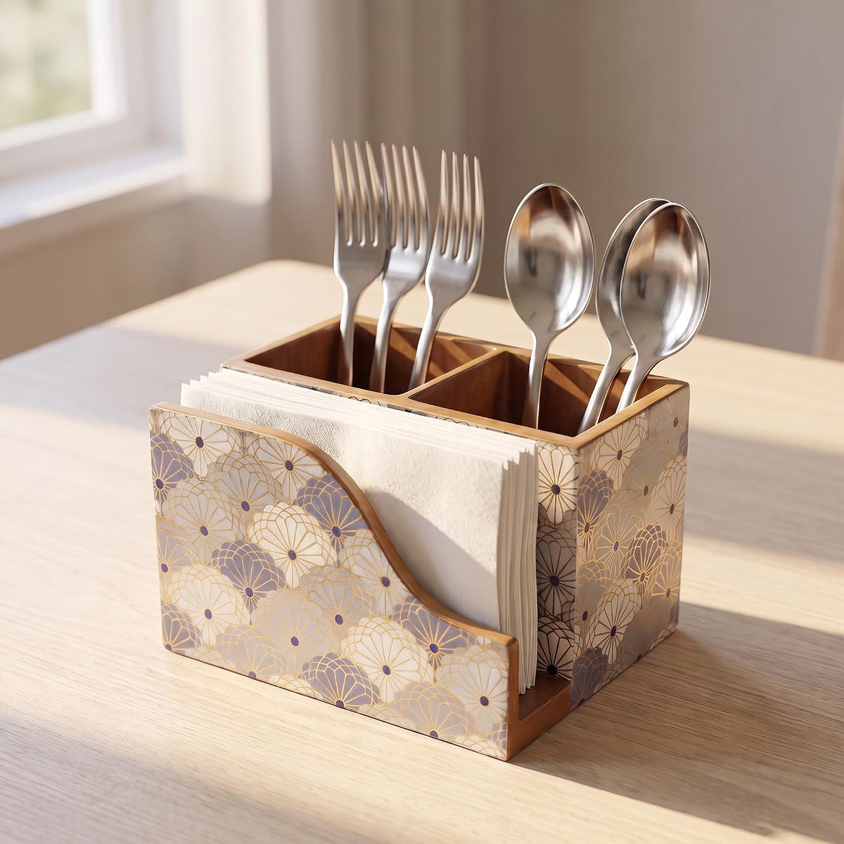 HOKIPO Cutlery Holder with Napkin Stand, Engineered Wood, Mayur Mahal - image 11