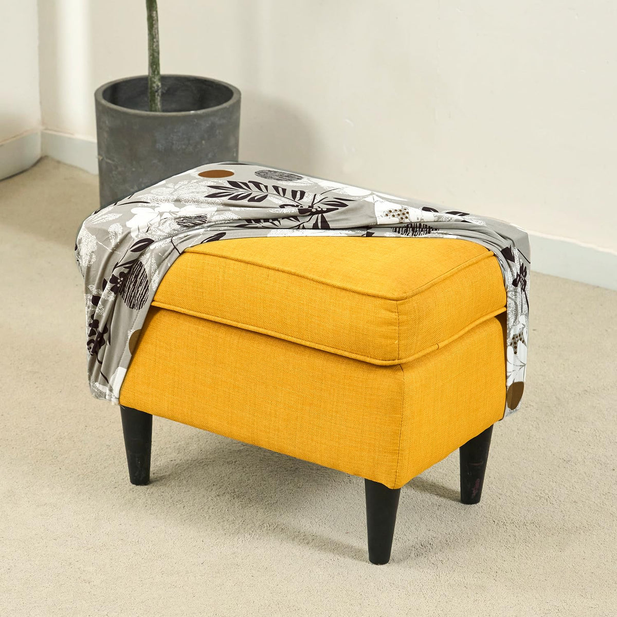 Stretchable 140 GSM Footstool Cover, Feather Brown Floral