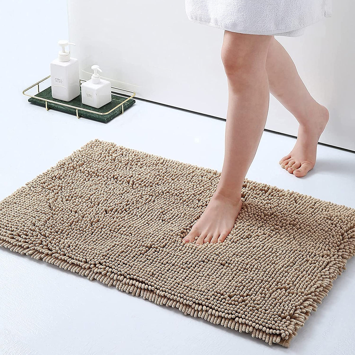 Chenille Luxury Bath Rug, Extra Soft And Absorbent Large Bathroom, Beige