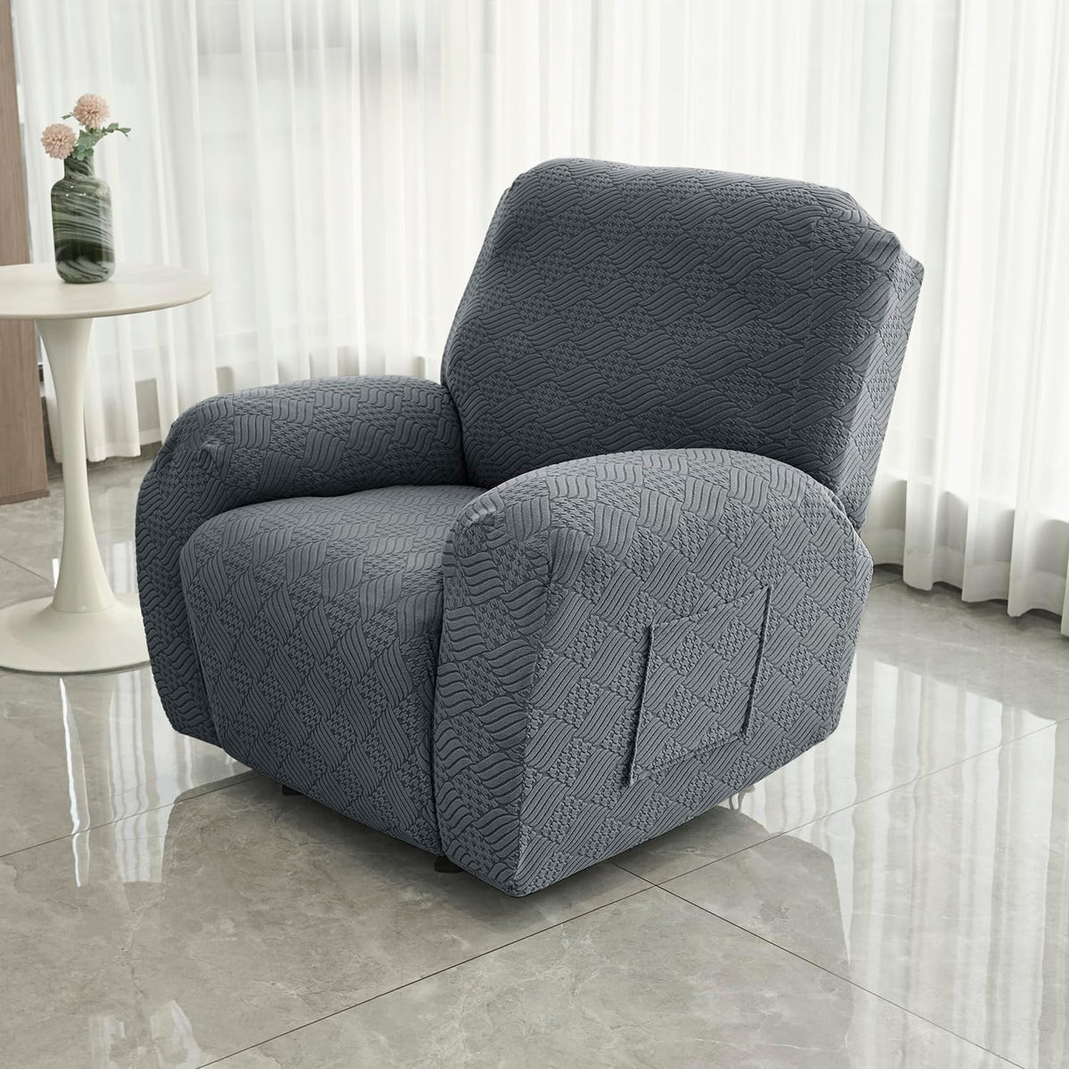 Buy HOKIPO Dark Grey colour jacquard recliner sofa cover with pocket