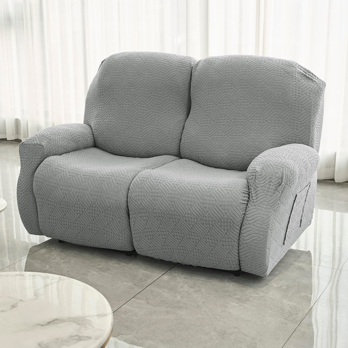 Premium 170 GSM Jacquard Fully Covered Recliner Sofa Cover for 1/2/3 Seaters, Light Grey