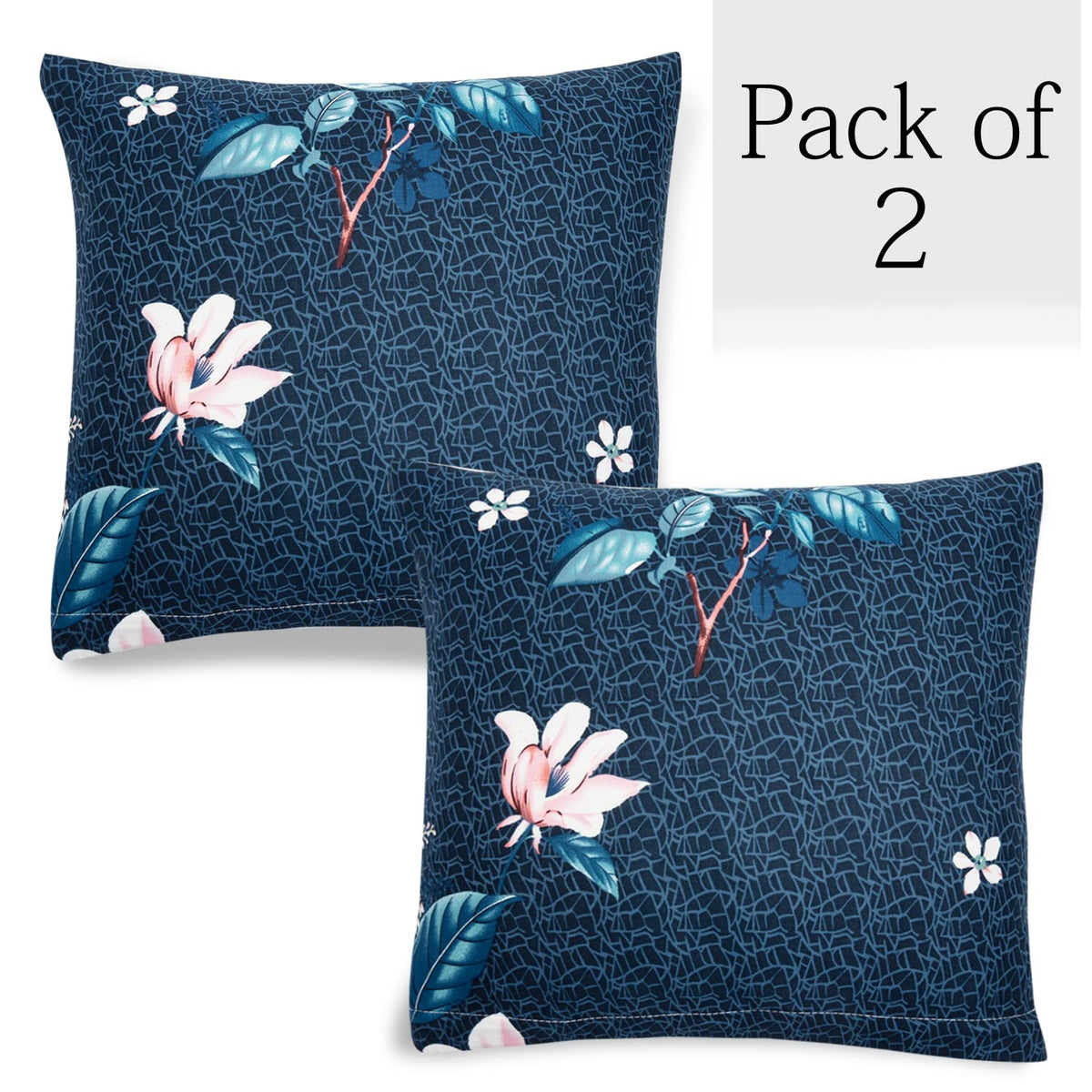 Blue Mixed Flowers Print 16x16 zippered square sofa pillow covers Set of 2