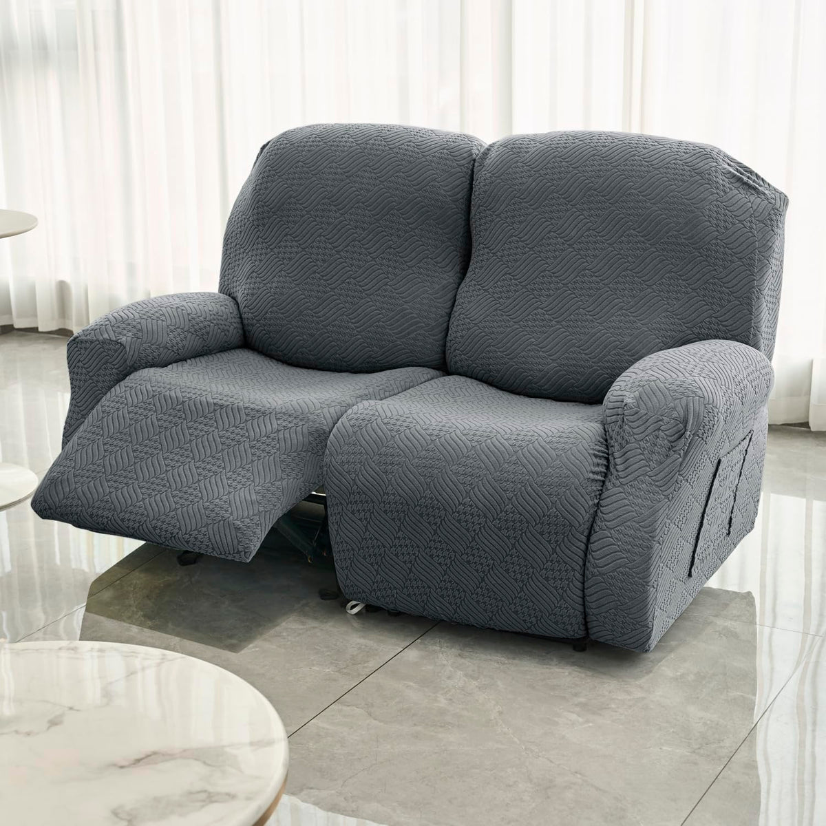 Buy Dark Grey Colour Jacquard 2 Seater Recliner Sofa Cover