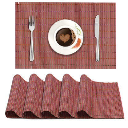 Reversible Bamboo Placemats for Dining Table Set of 6 Table Mats, 45x30 cm, Blush Red