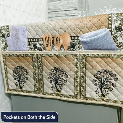 Eternal Floral Printed Quilted Fridge Top Cover with side Pockets - Ornate Tree