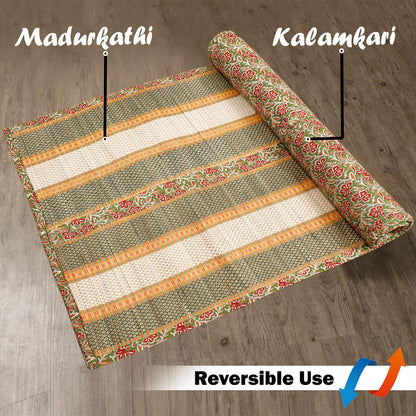 Natural Madurkathi Handcrafted Foam Chatai Mats for Home |Sleeping Mat for Floor Green