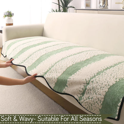 Luxury Wavy Anti Slip Plush Sofa Cover Mat, Pistachio Green