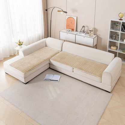 Diamond Plush Premium Quilted L Shape Sofa Cover Seat Mat, Beige