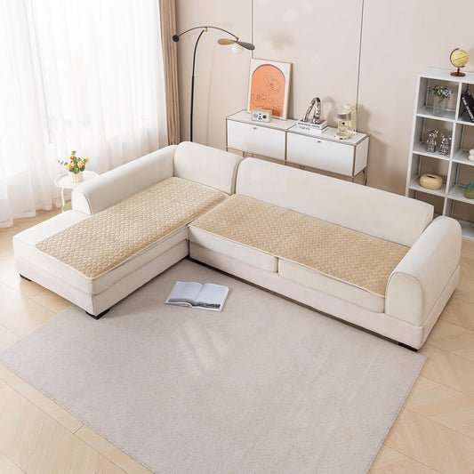 Diamond Plush Premium Quilted L Shape Sofa Cover Seat Mat, Beige