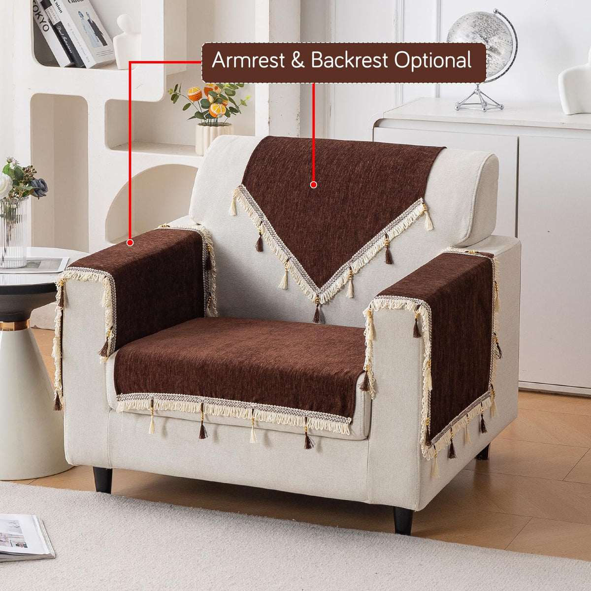 Serenity Tassel Chenille Sofa Cover with Tassel – Chestnut Luxe