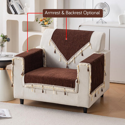 Serenity Tassel Chenille Sofa Cover with Tassel – Chestnut Luxe