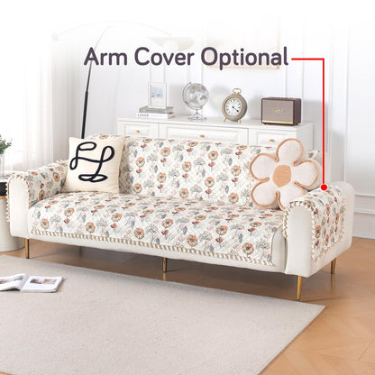 Quilted Sofa Cover 5-Seater Sofa Cover (3+1+1), Tassel Twigs | Wildflower Breeze