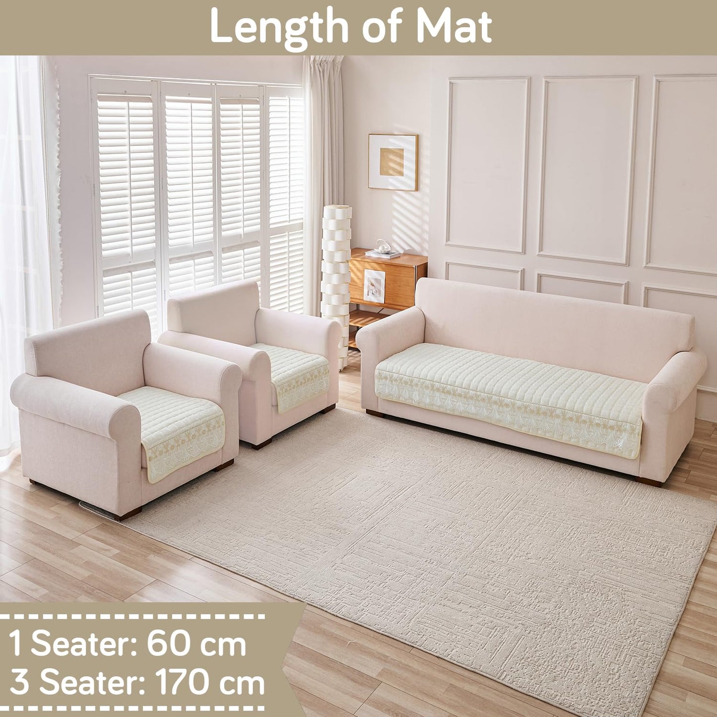 BelleLace Series Imperial Milk Velvet Sofa Cover Mat with Lace Design - Pearl White