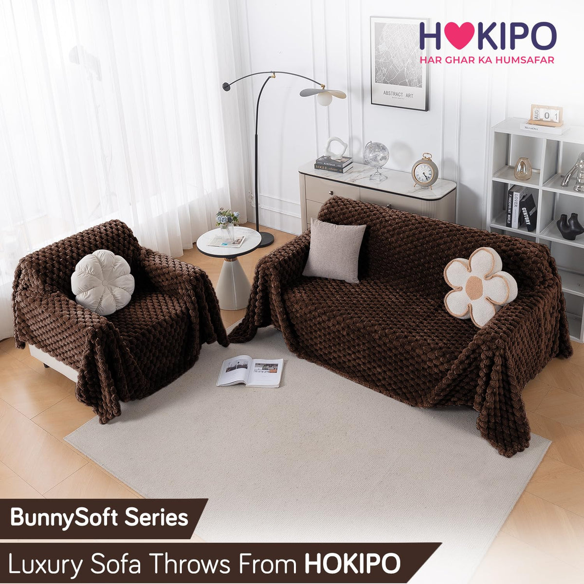 Luxury Rabbit Wool Plush Sofa Fluffy Throw, Dark Chocolate