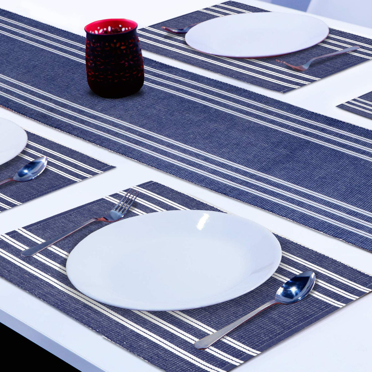 Ribbed Cotton Heat Resistant Dining Table Mat, Blue