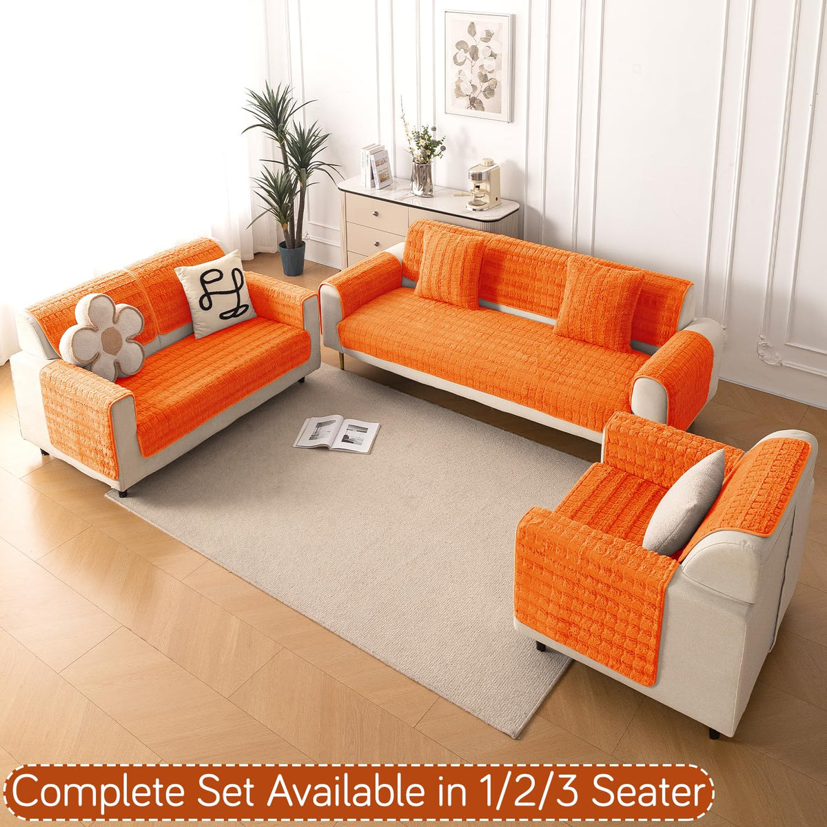 'Plush Haven' Premium Anti Slip Sofa Cover Mat, Orange