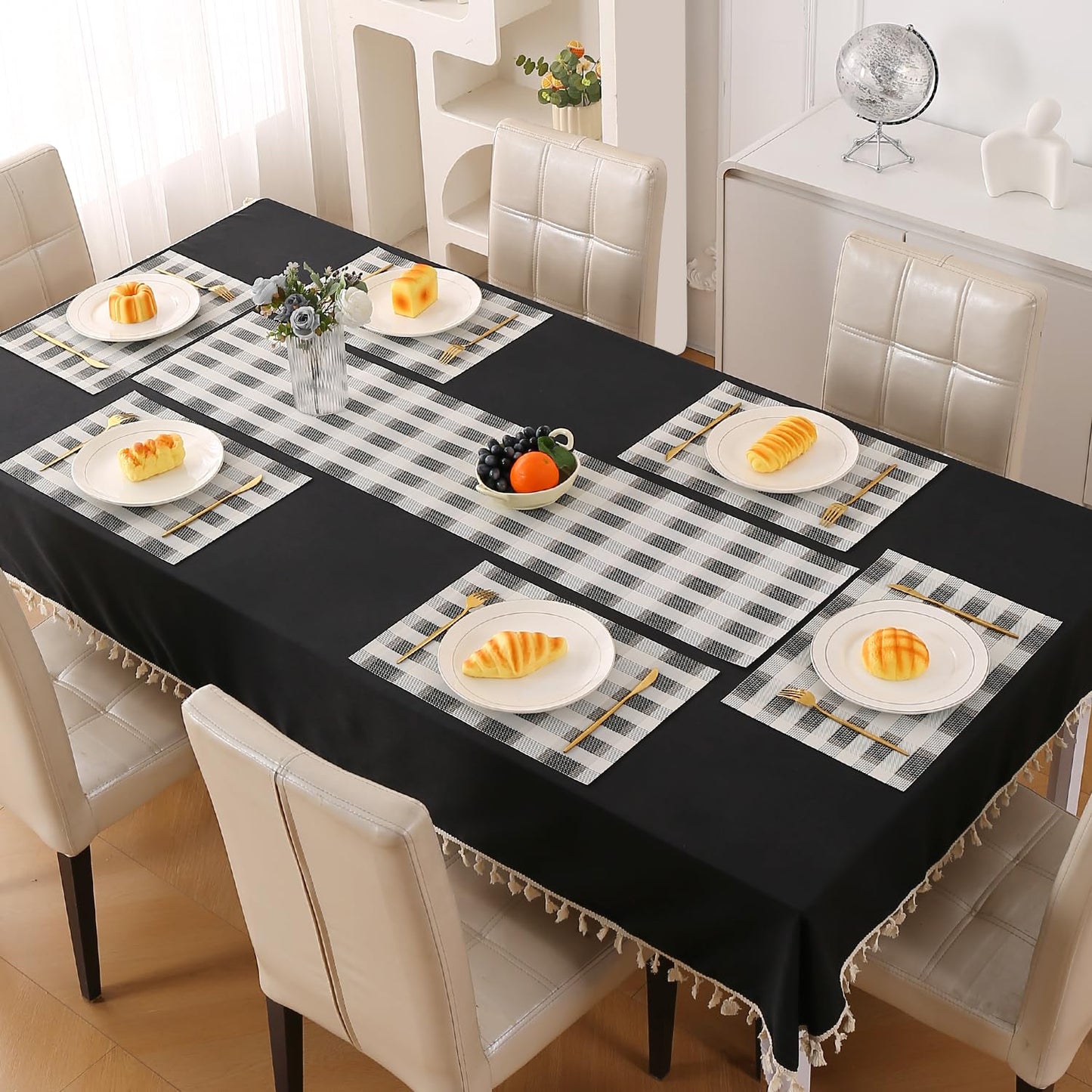Classic Checks PVC Washable Mats for Dining Table - Sable Black