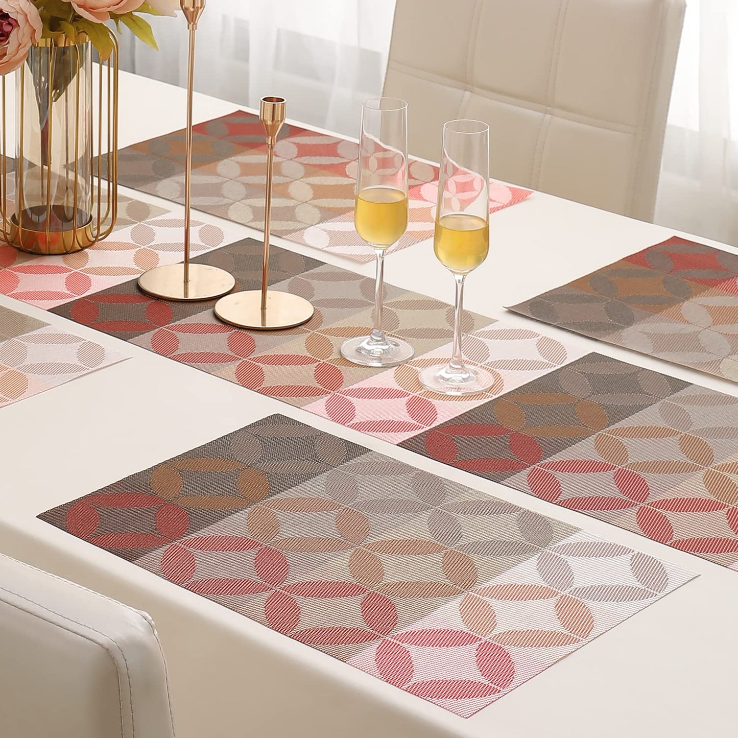 PVC Dining Table Mats, Geometric Red