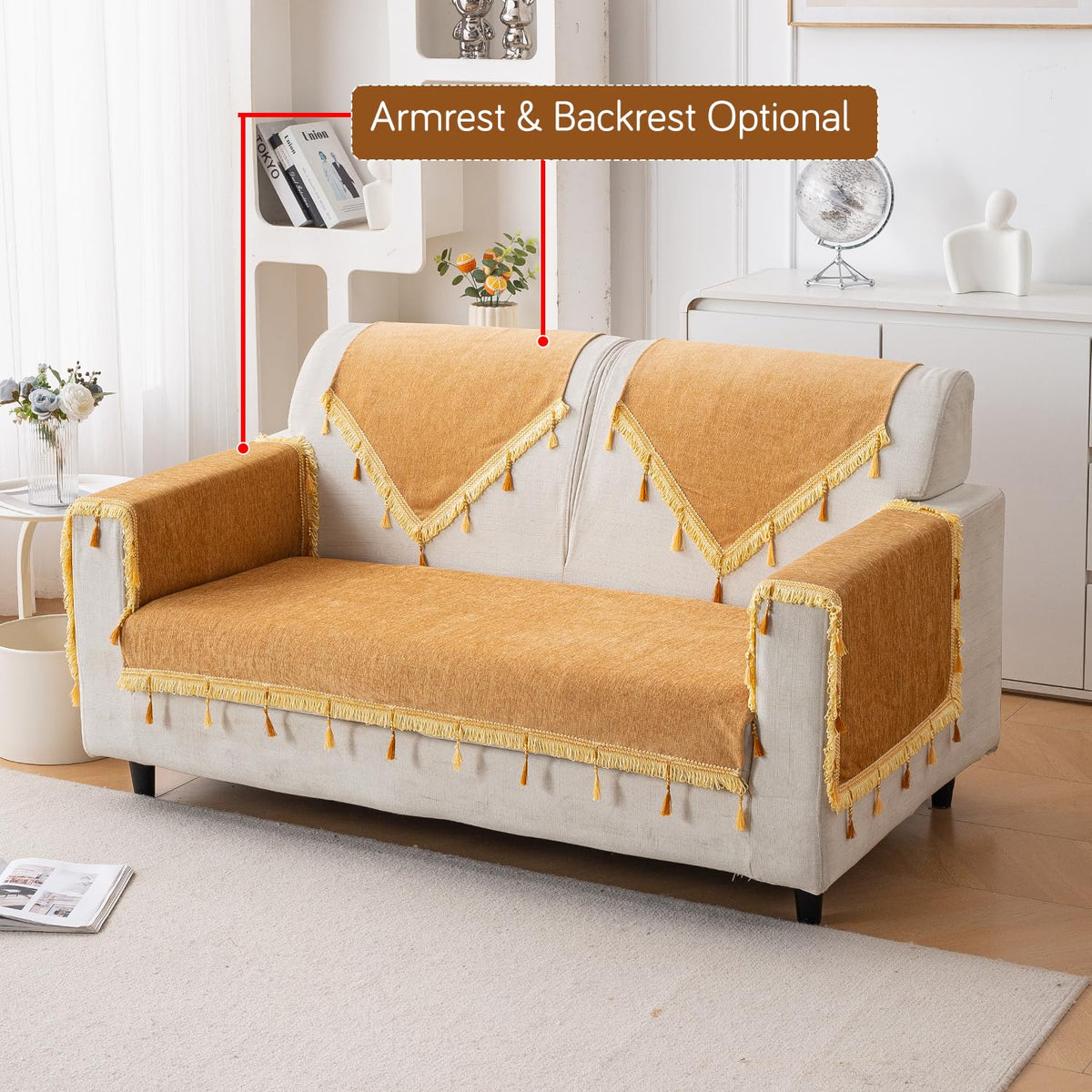 Serenity Tassel Chenille Sofa Cover with Tassel – Sunlit Amber
