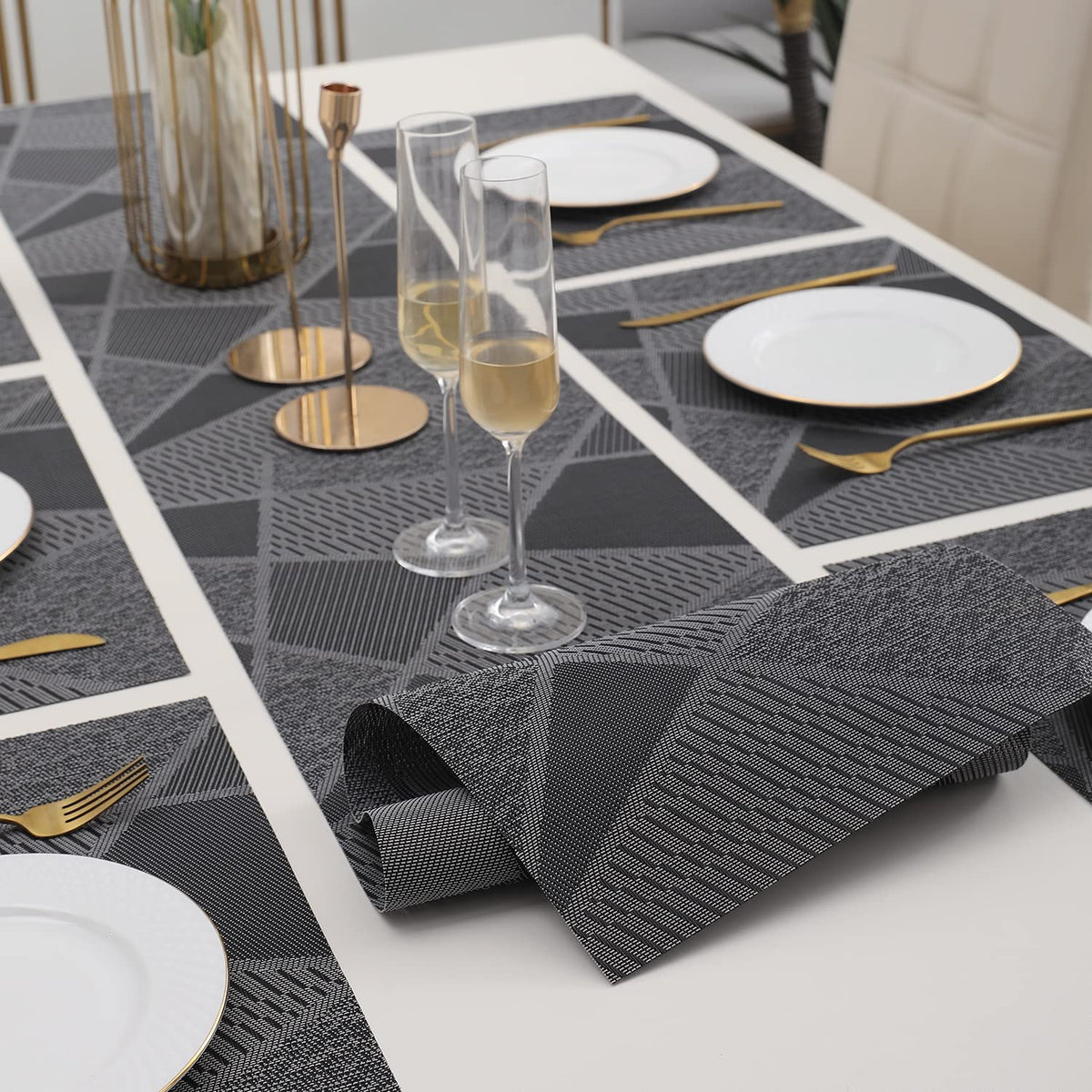 PVC Dining Table Mats, Abstract Black