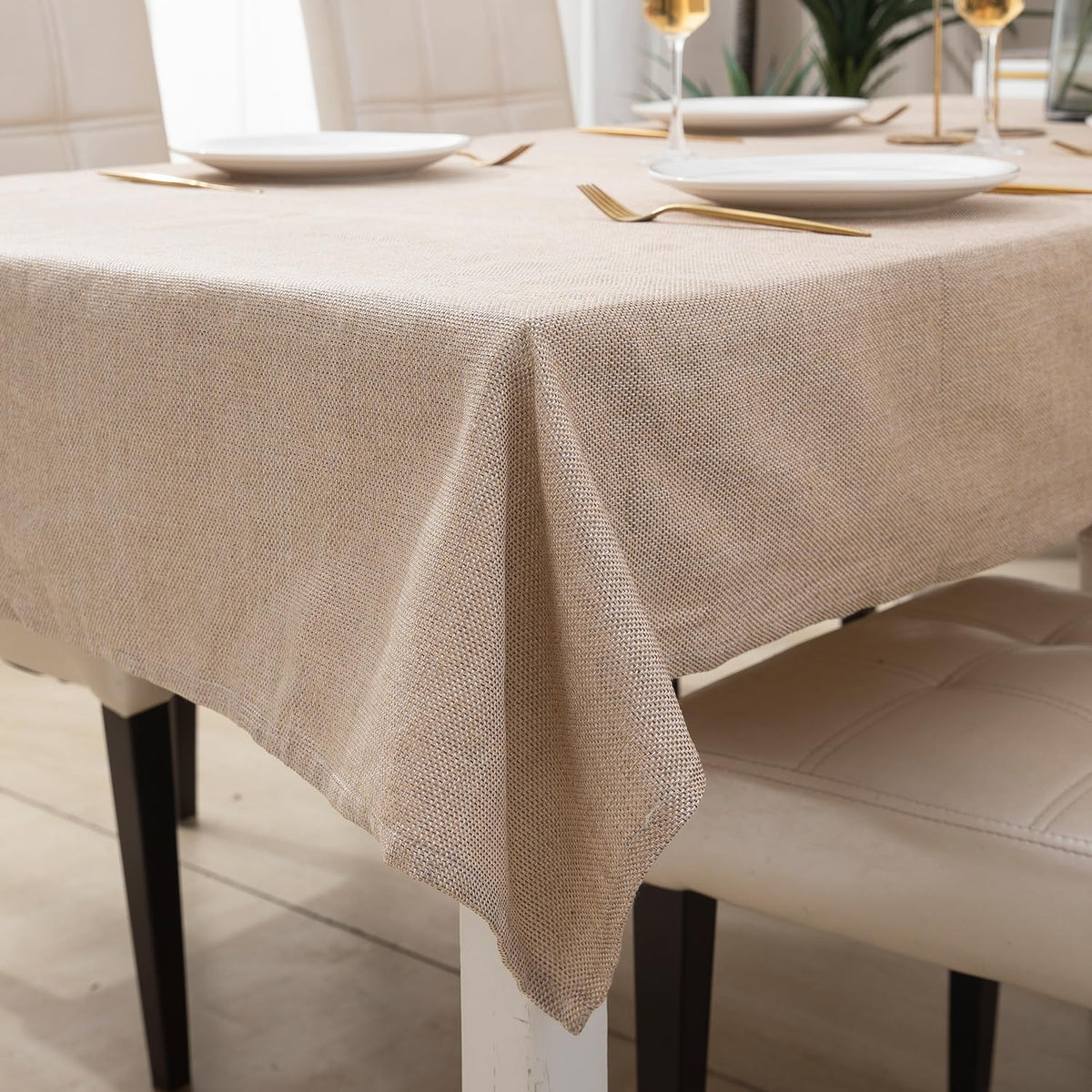 Poly Jute Dining Table Cover, Beige