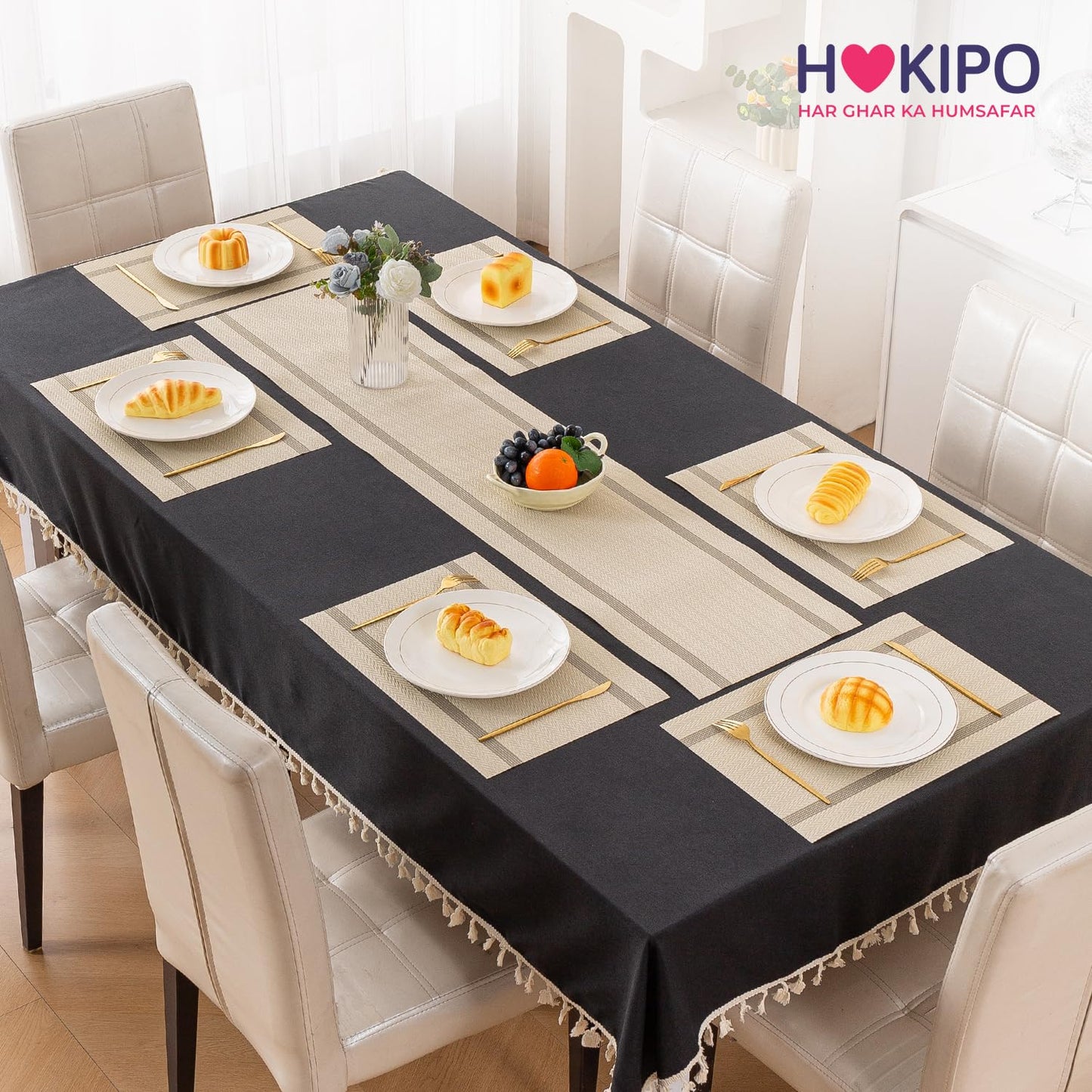 Chevron Stripes PVC Mats for Dining Table - Buttercream Beige