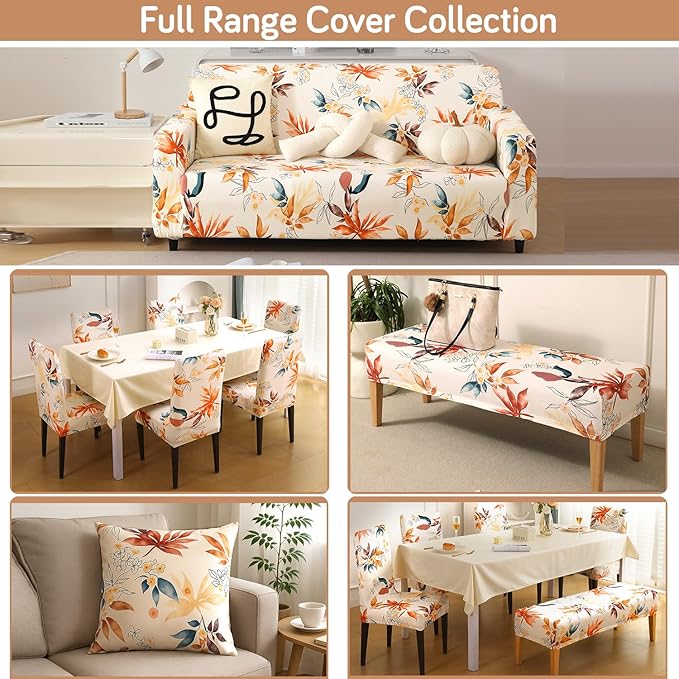 Premium Printed Velvet Dining Chair Cover Set, Amber Serene Flora