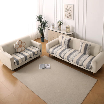 Luxury Wavy Anti Slip Plush Sofa Cover Mat, Pewter Grey