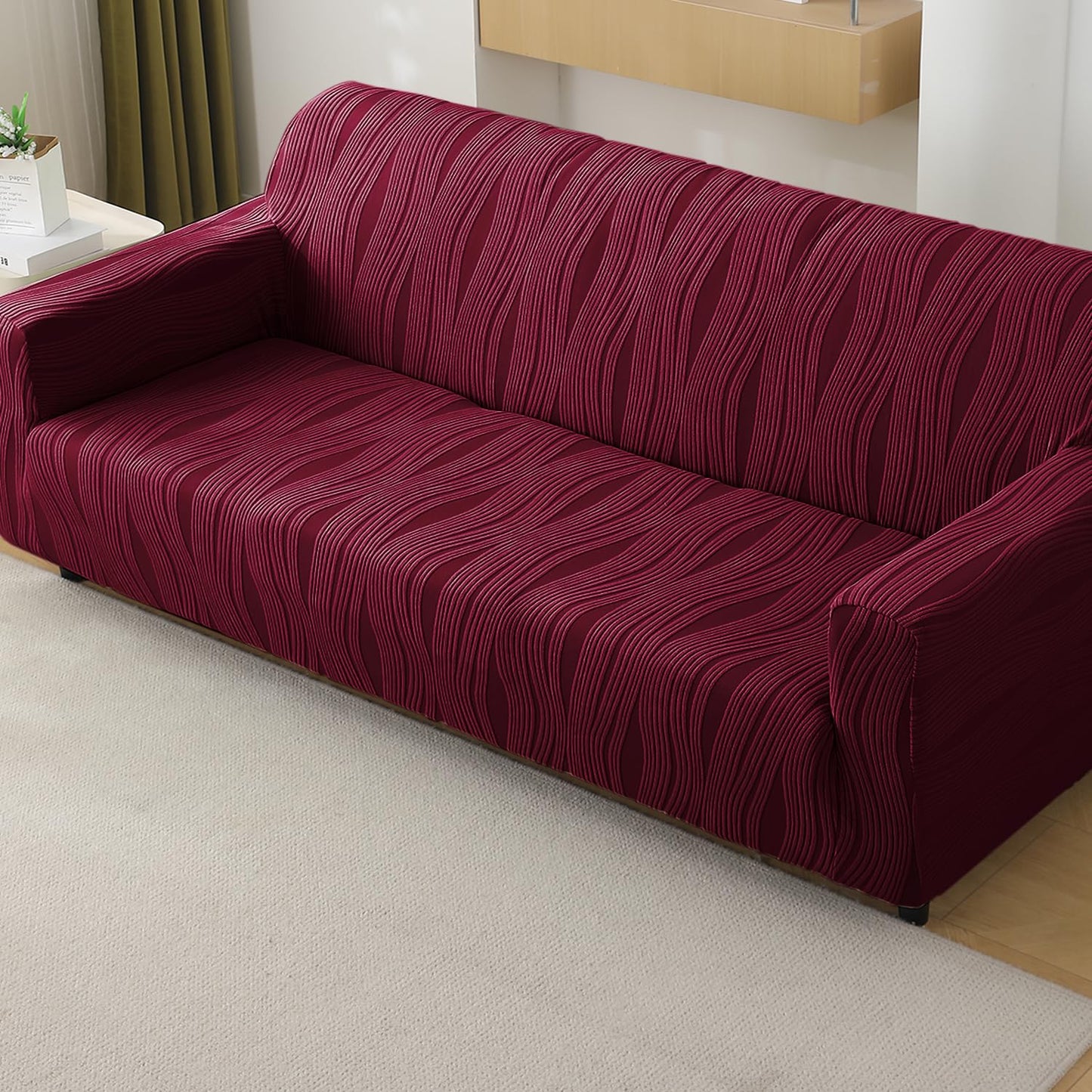 Buy burgundy colour nestiva series knitting jacquard 4 seater sofa cover​ | HOKIPO
