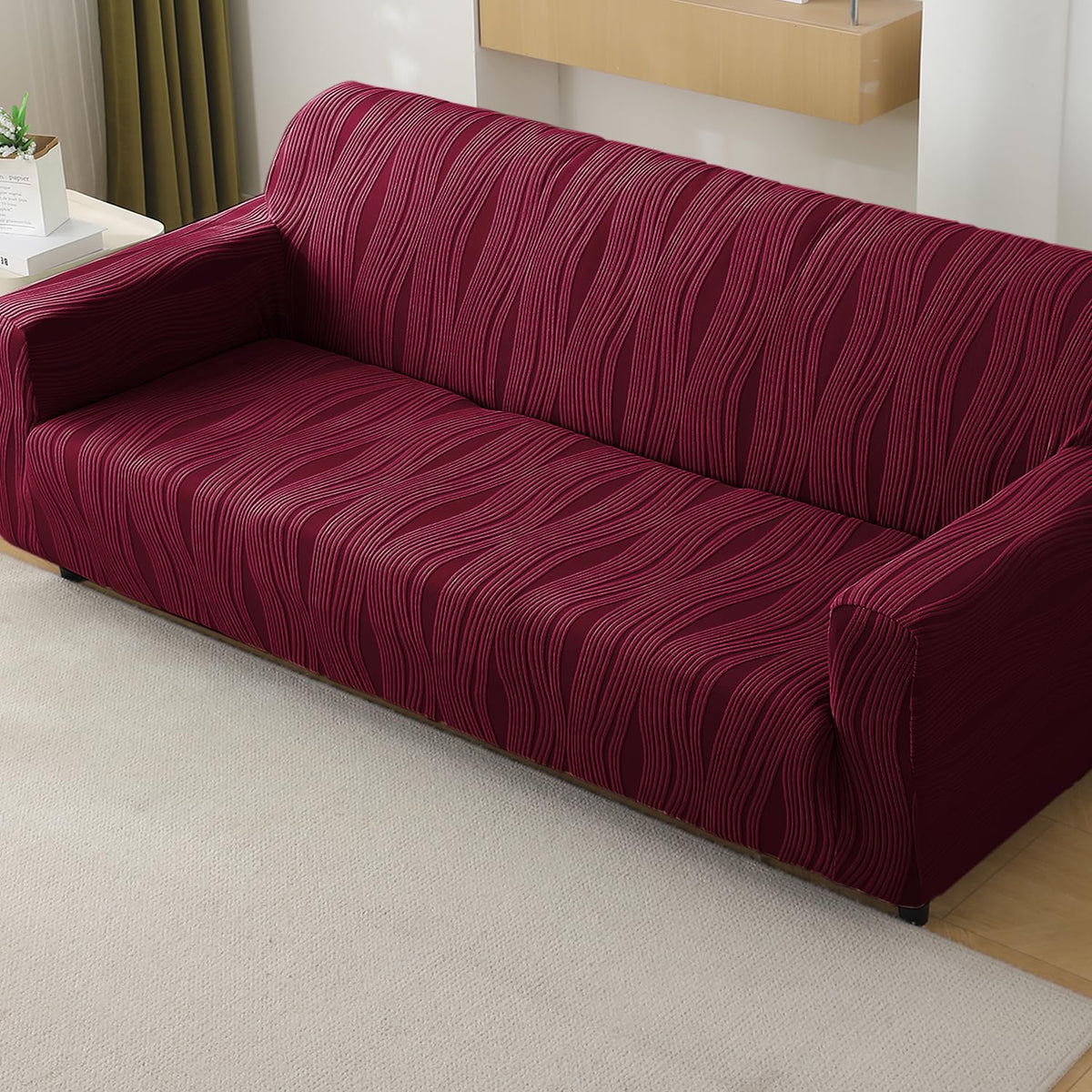 Buy burgundy colour nestiva series knitting jacquard 4 seater sofa cover​ | HOKIPO