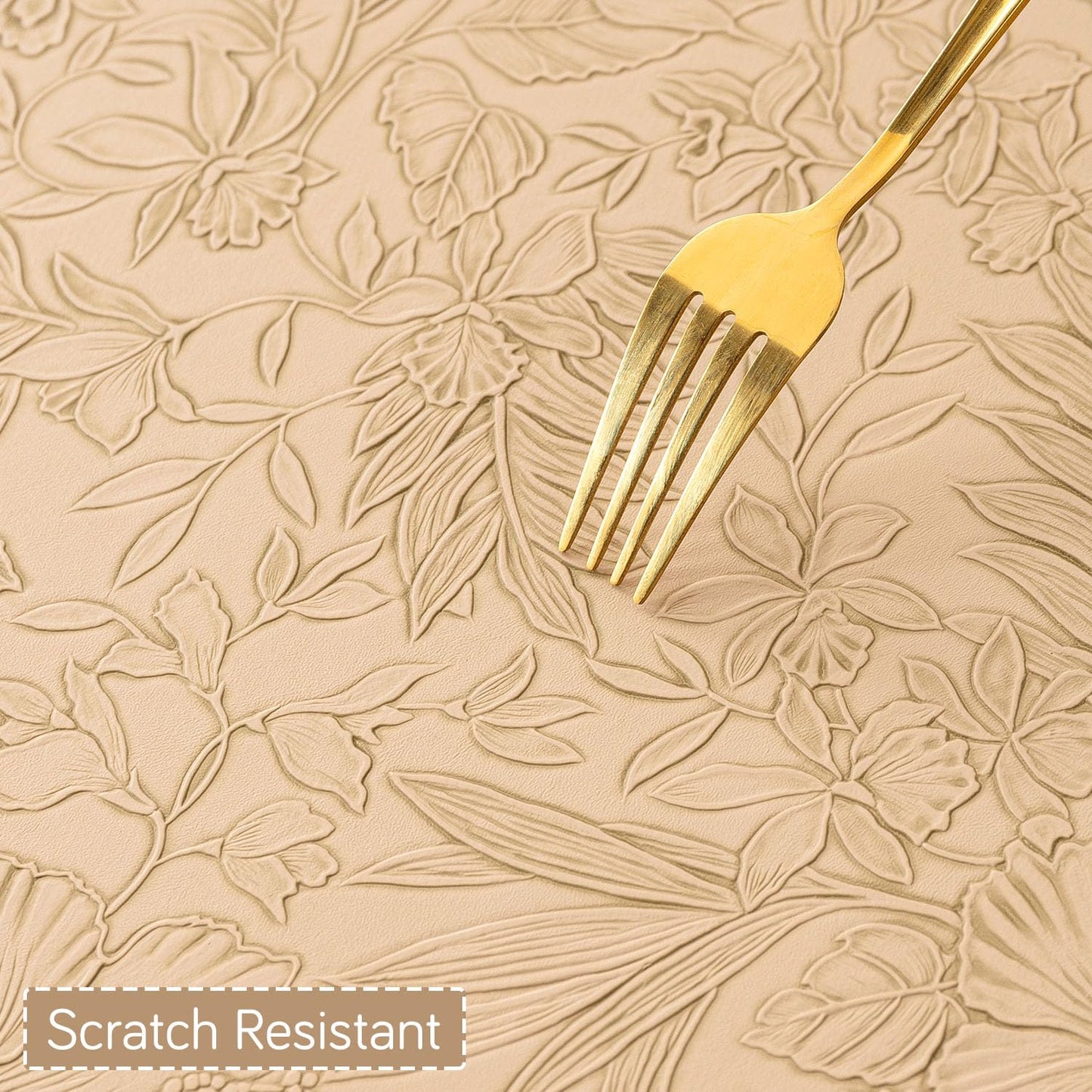Hibiscus Bloom Washable Leather Mats for Dining Table - Sand Beige