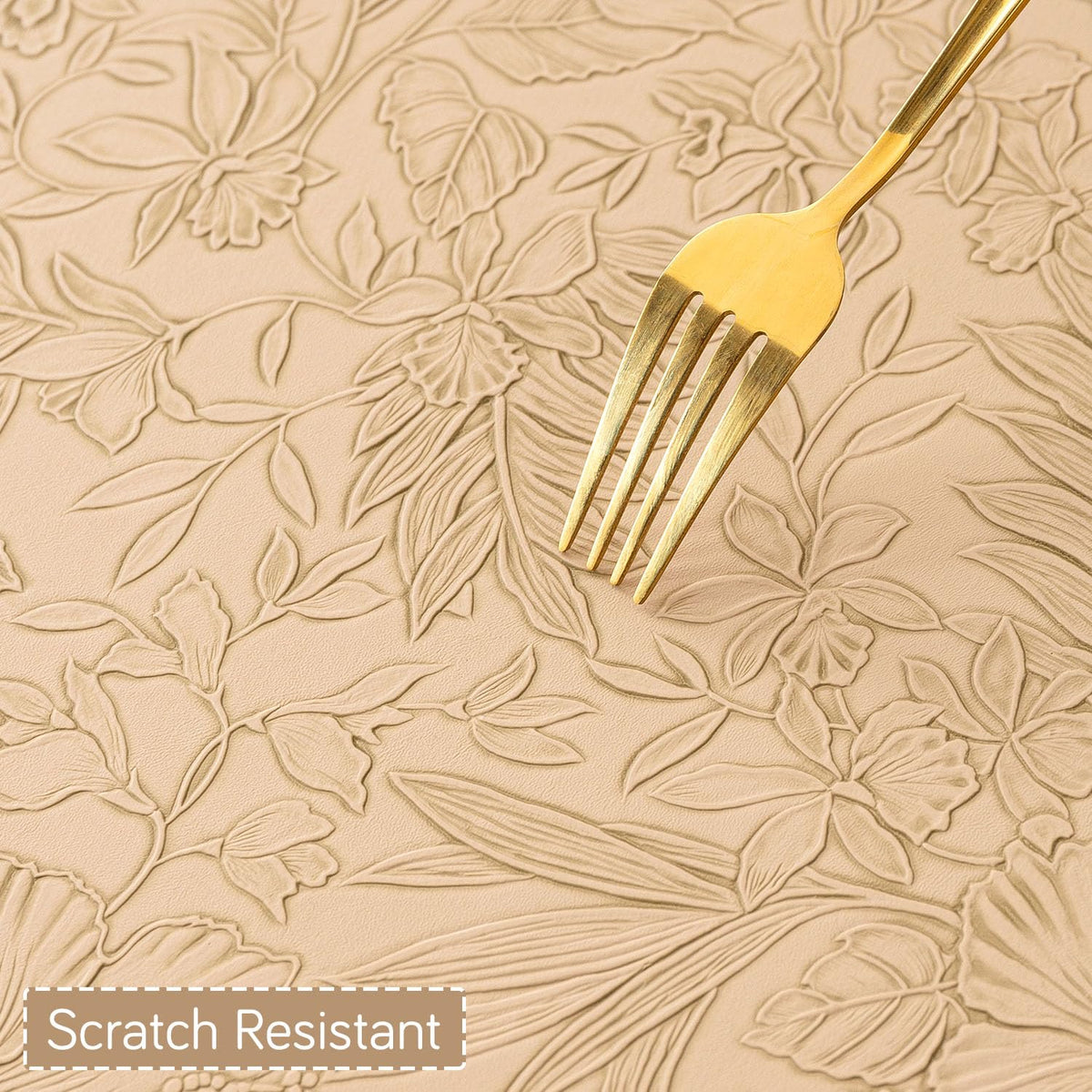 Hibiscus Bloom Washable Leather Mats for Dining Table - Sand Beige