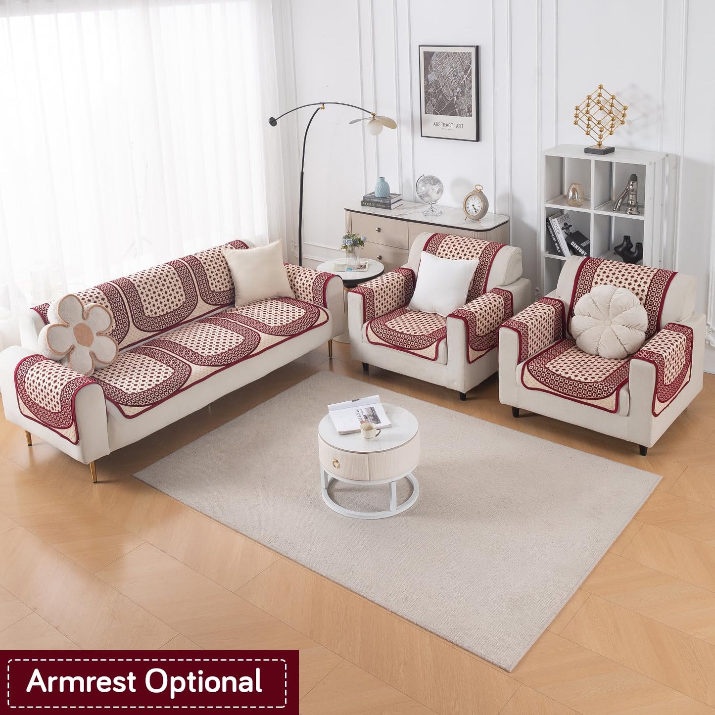 Woven Edit Chenille Jacquard Reversible 5-Seater Sofa Cover (3+1+1), Crimson Mosaic