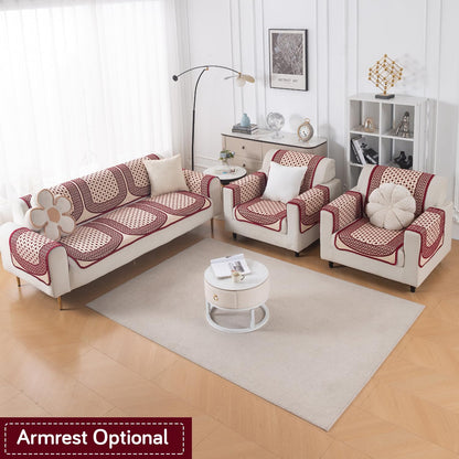 Woven Edit Chenille Jacquard Reversible 5-Seater Sofa Cover (3+1+1), Crimson Mosaic