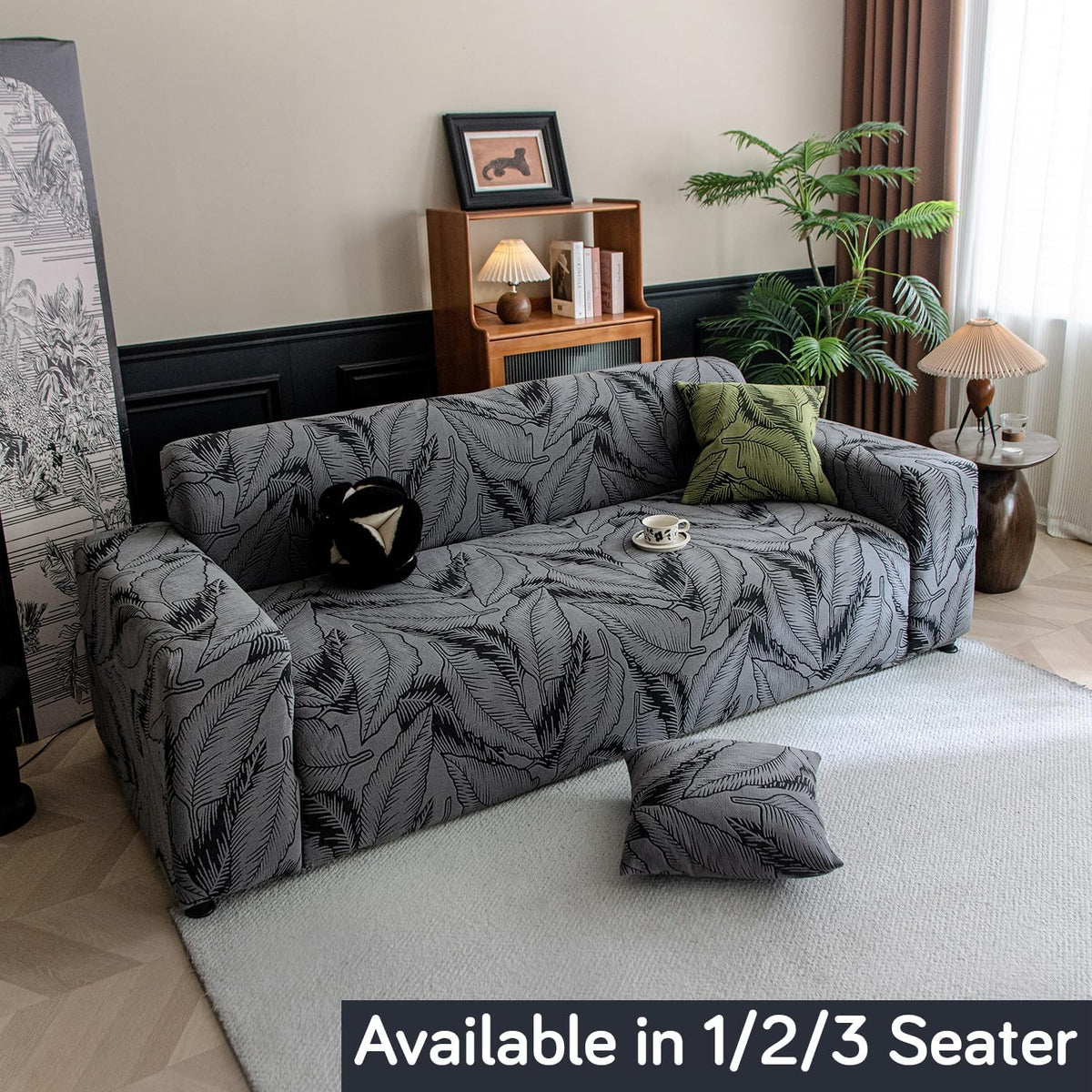 Buy shadow grey colour dual tone series knitting jacquard sofa cover - 3 seater