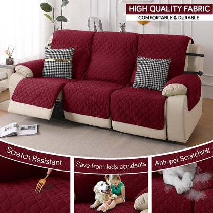 UrbanQuilt Recliner Sofa Slipcover Mat with Dual Belt for 1/2/3 Seater - Maroon