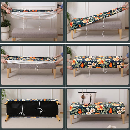 Premium Printed Velvet Dining Bench Cover, Teal Twilight Garden