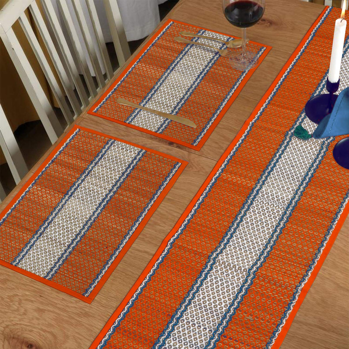 Handmade Madurkathi River Grass Dining Table Mats, Orange