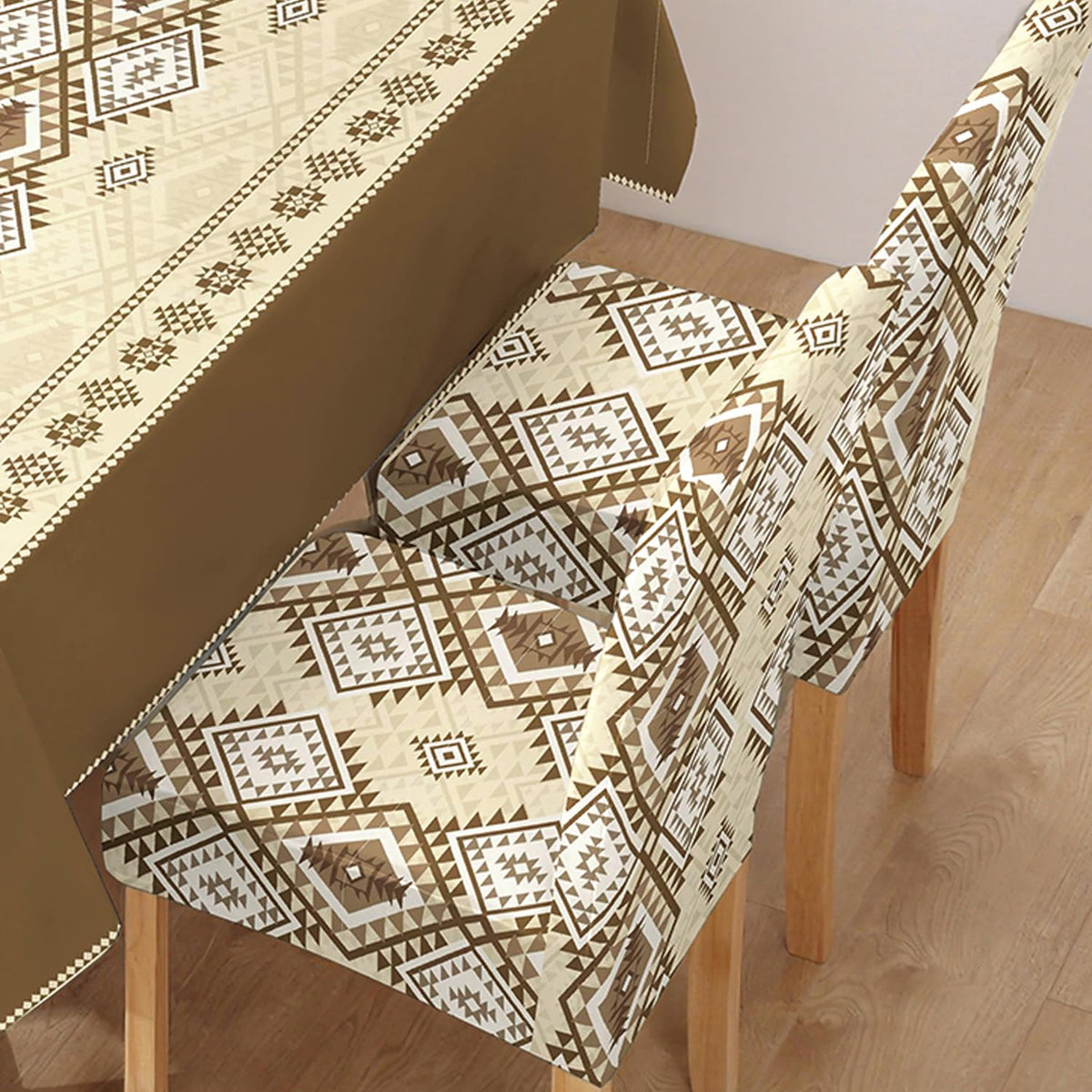 Polyester Dining Chair Covers Set of 4/6 with Matching Tablecloth, Rhombus Moss Brown