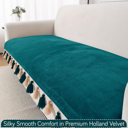 Premium Holland Velvet 5-Seater Sofa Cover (3+1+1), TasselTone Series | Teal