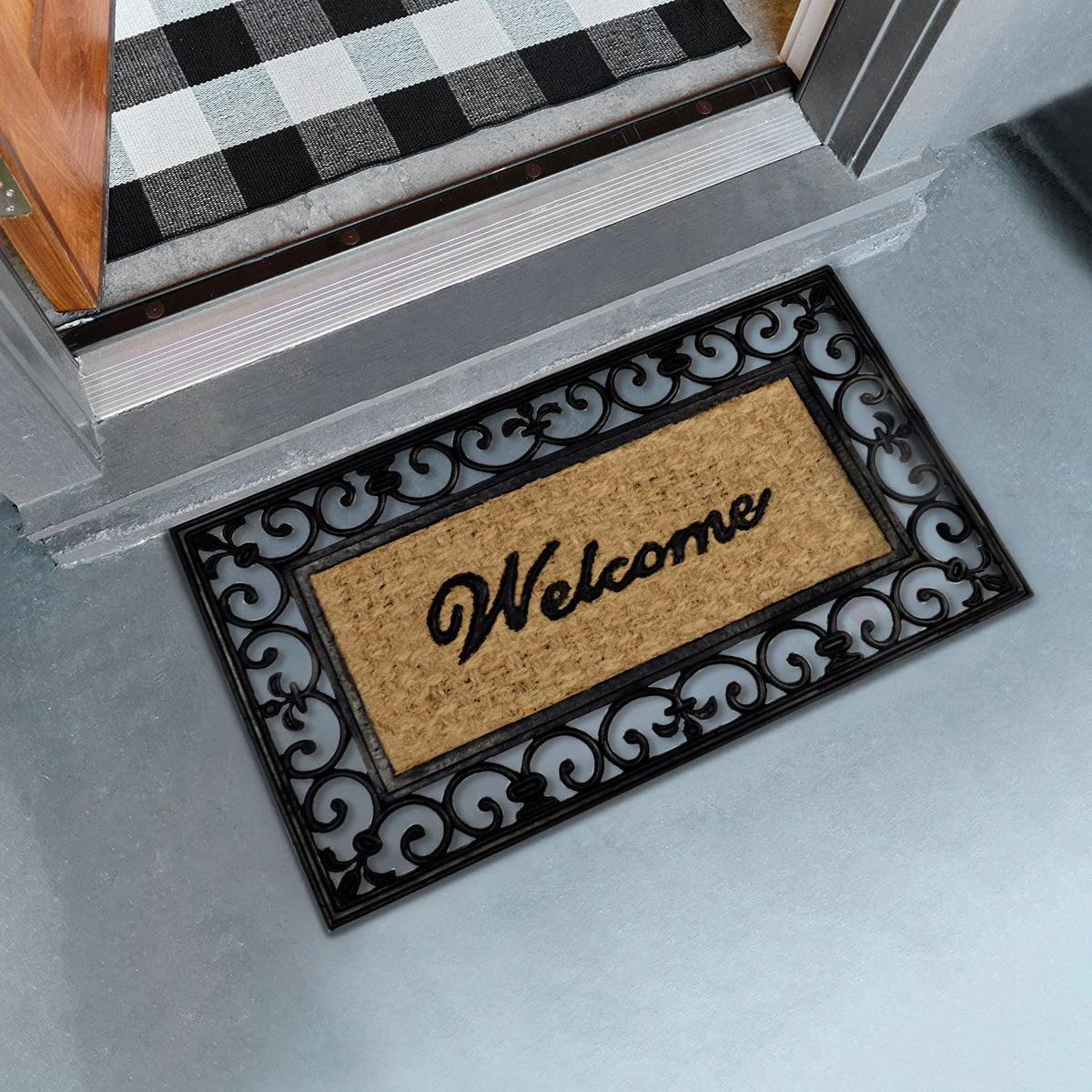 Natural Coco Coir Rubber Doormats for Home Entrance, Welcome Design, 45x75 cm