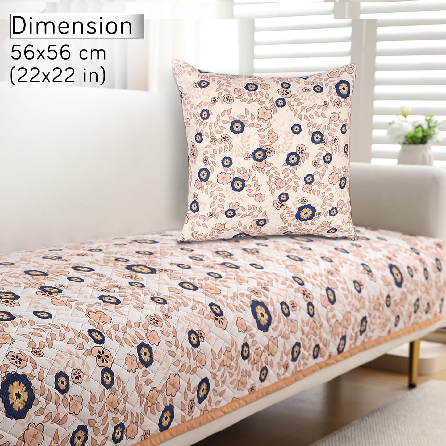 HOKIPO Printed Quilted Sofa Cushion Cover Pack of 2, Light Peach Candytuft
