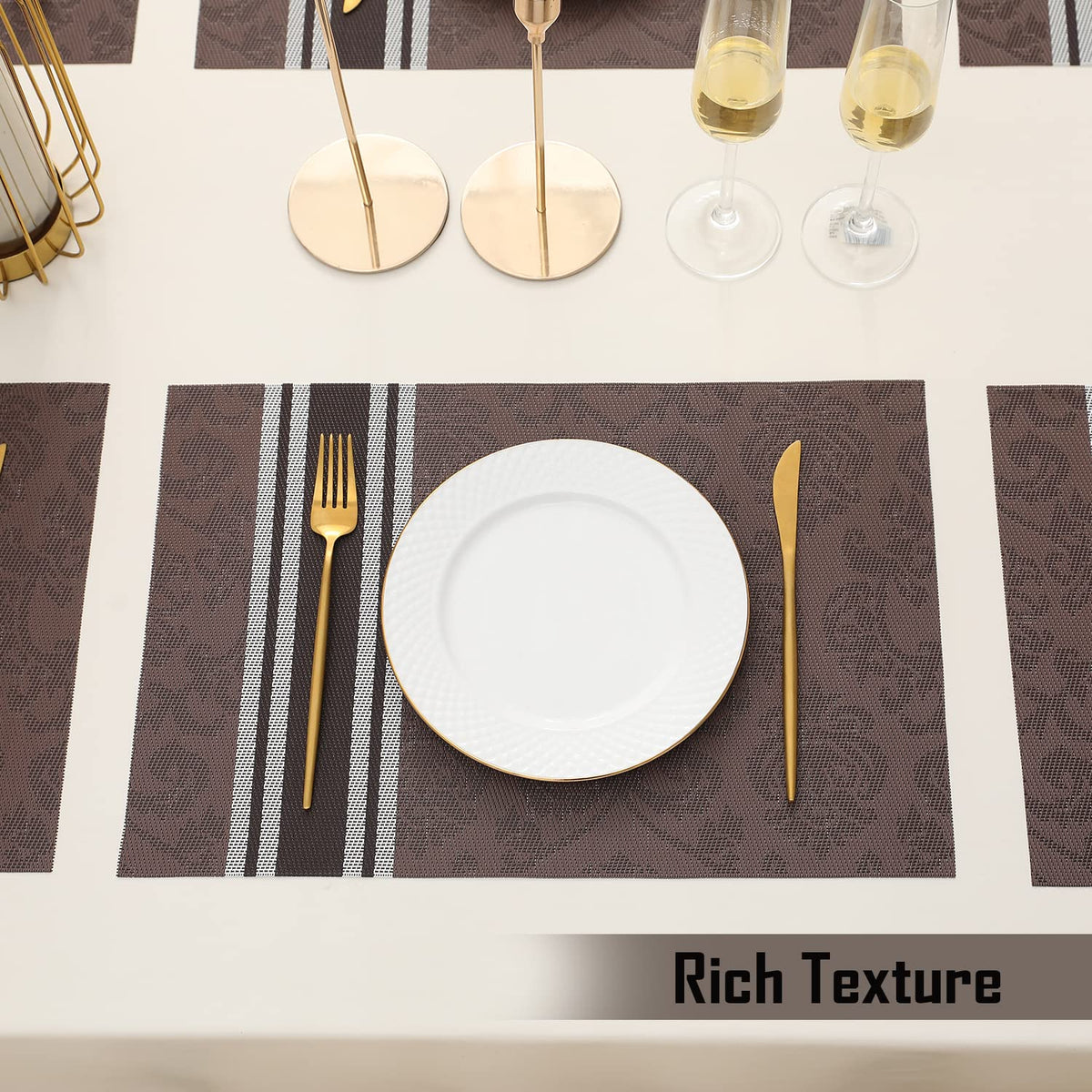 PVC Dining Table Mats, Damask Brown