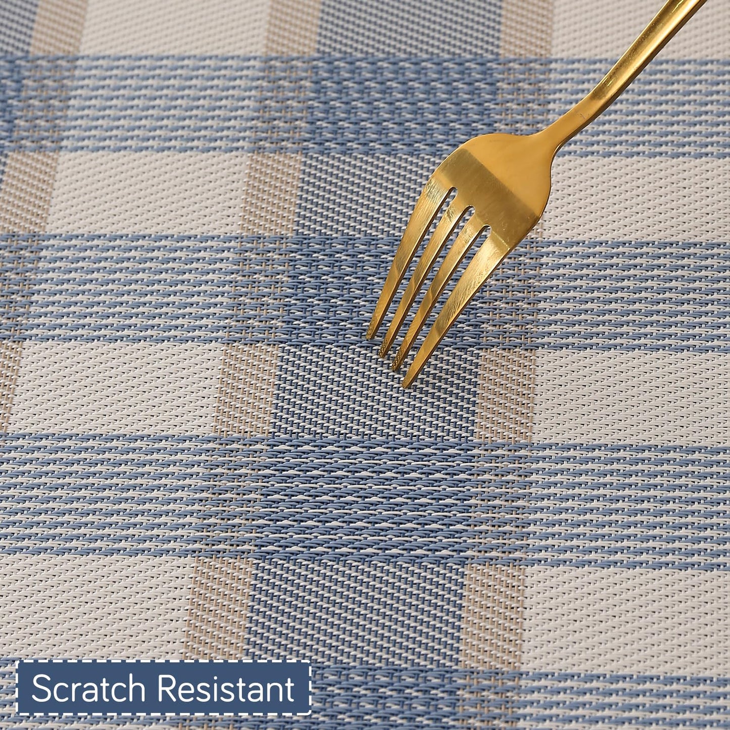Classic Checks PVC Washable Mats for Dining Table - Pacific Blue